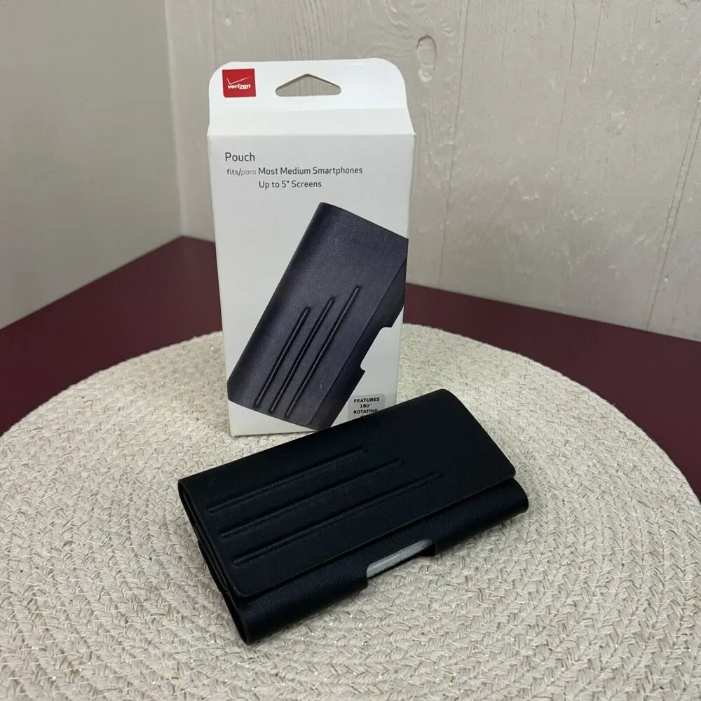 Verizon Universal Leather Pouch with Belt Clip for Medium Size Devices - Black